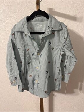 Carter's Light Blue Button-Down Shirt with Multicolor Airplane print- 3T- NWT
